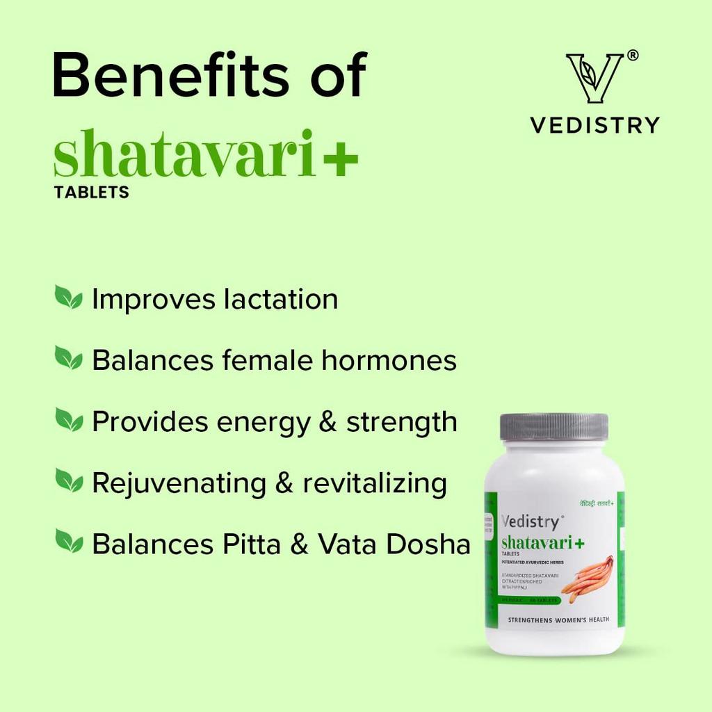 Vedistry Shatavari+ Tablets 60 CountX Pack of 3 for Women’s Wellness Energy Hormonal Balance Fertility