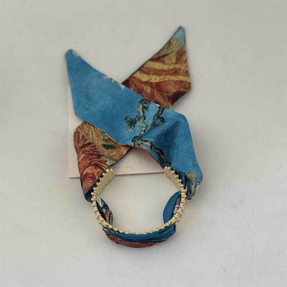 Metal Cuff Bangles with Ribbon Minority Design Exaggerated Bracelet Wide Open Bangle Women