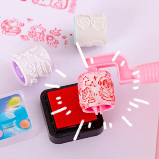 Cartoon Animal Rolling Stamp with Ink Pad Cute Self-Inking Roller for Kids Students Fun Classroom Prize Kindergarten DIY Craft Supply