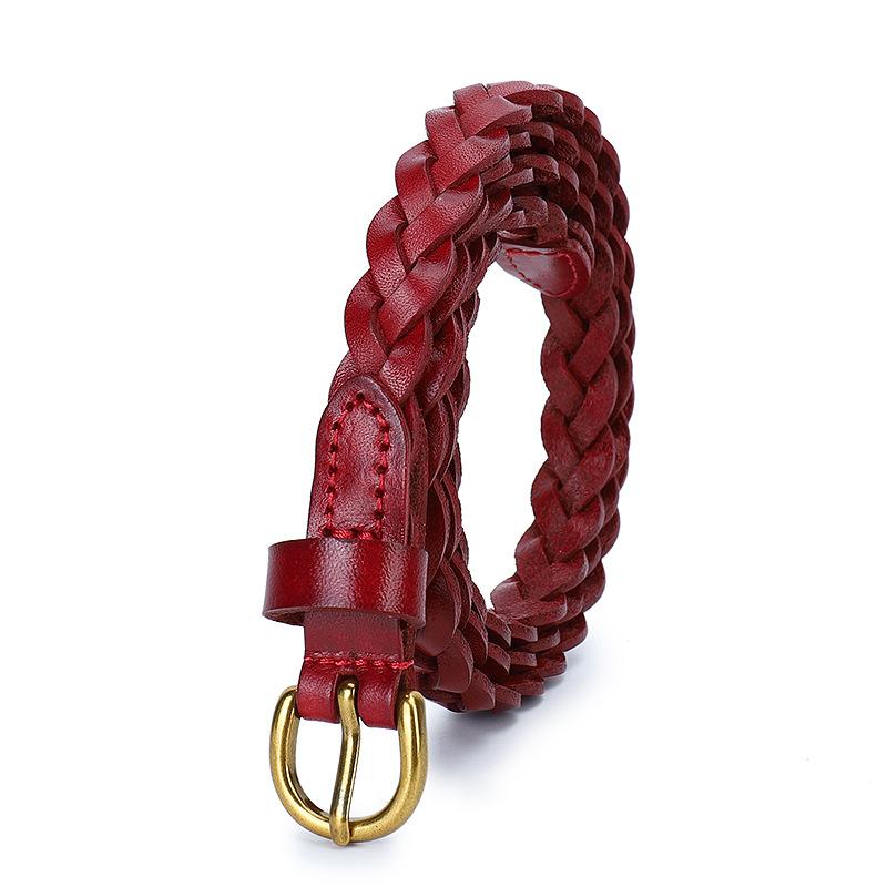 Woven Belt Women'S Leather Casual Pin Buckle Decoration First Layer Cowhide Thin Belt Fashion Style Small Waist Seal