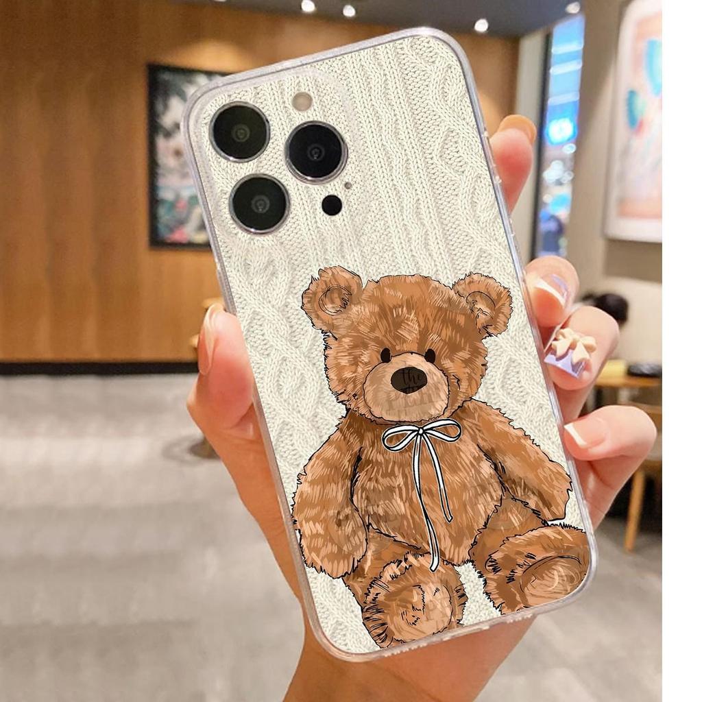 Cartoon Bear Anti-fall Clear Case for iPhone 14/15/16/17 Pro Max