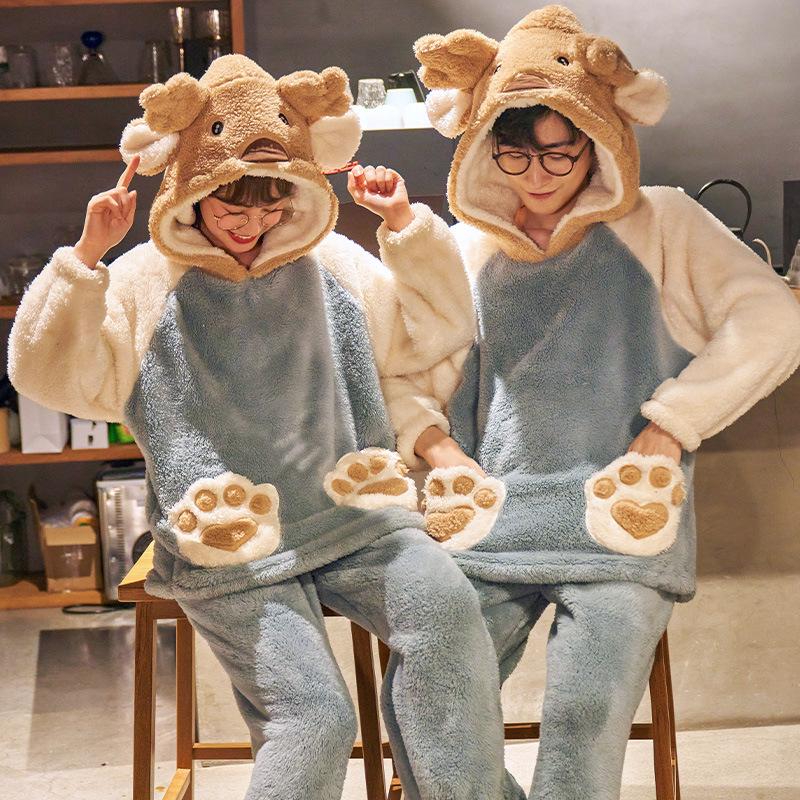 

Уютный фланелевый зимний пижамный комплект - милый пуловер из кораллового флиса для пар, студентов и домашней носки (Мужской и Женский) Women-M