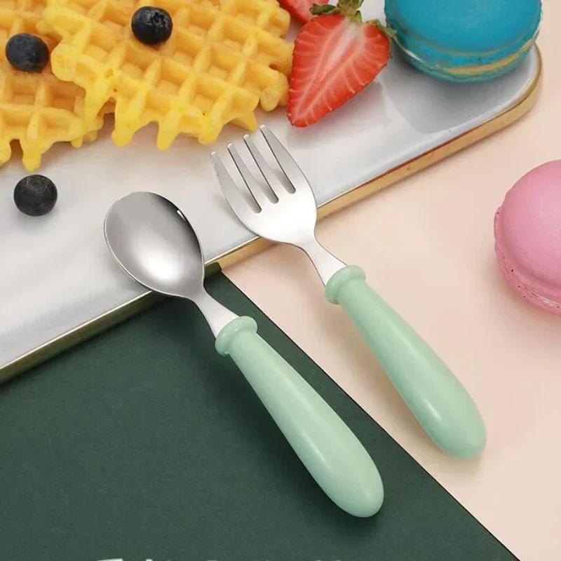 Baby Gadgets Tableware Set Children Utensil Stainless Steel Toddler Dinnerware Cutlery Cartoon Infant Food Feeding Spoon Fork