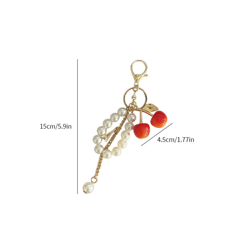 Yogodlns Acrylic Cherry Bag Charm With Imitation Pearl Bead Chain Mini Eiffel Tower Metal Pendant Gold Leaf Keychain Handbag Accessory