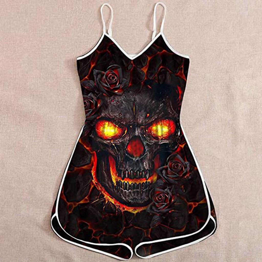 Wish Halloween print lady skull suspender jumpsuit