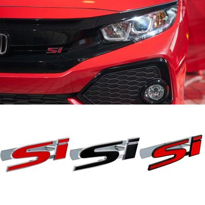 3D Black Red Metal Si Logo Car Front Grille Badge Fender Side Emblem Rear Trunk Sticker Styling Accessories