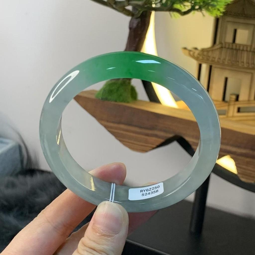 Certified Icy Jadeite Bangle with Green on White Burmese Jade