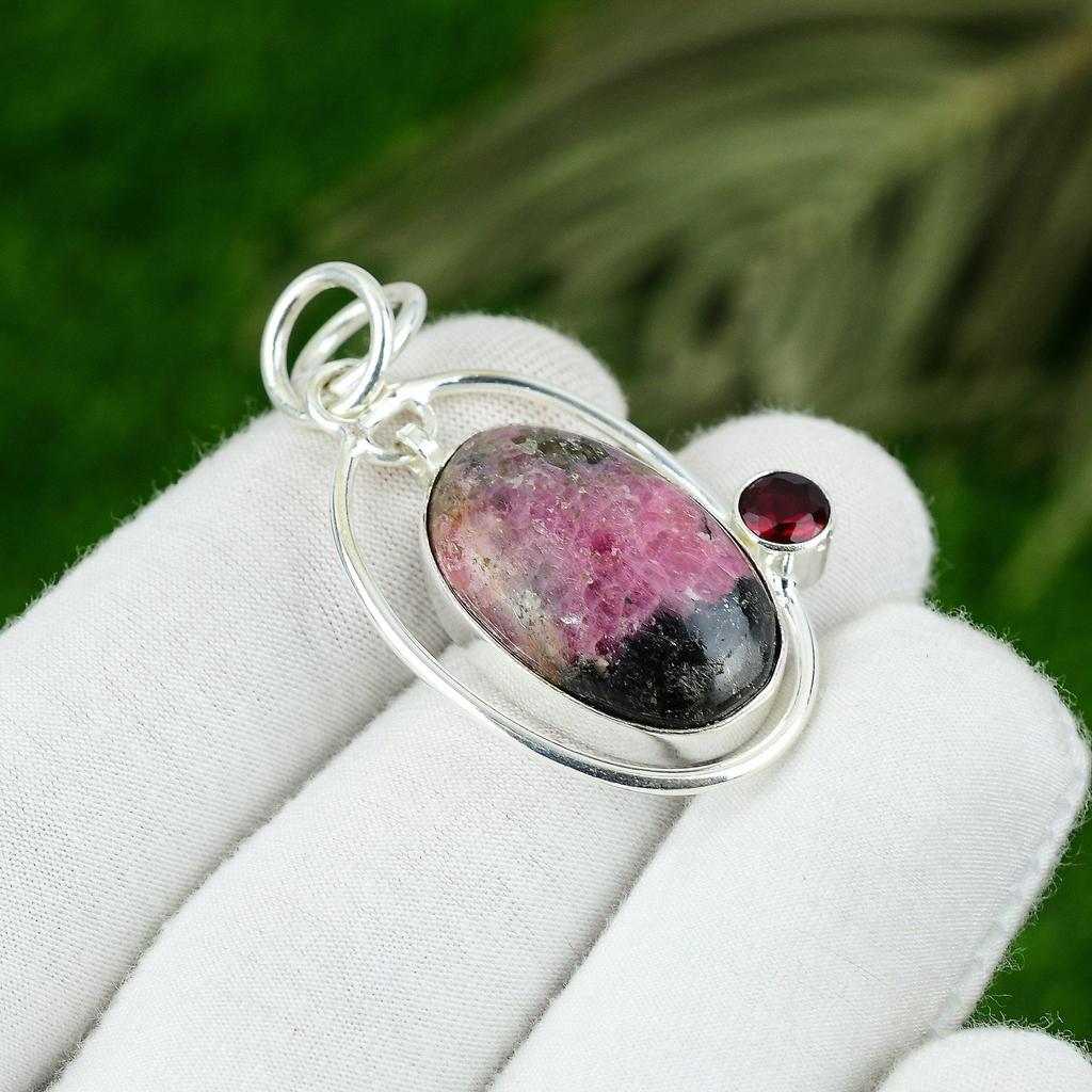 Mothers day Deal Natural Rhodonite Amethyst Sterling Silver Wife Pendant Jewelry