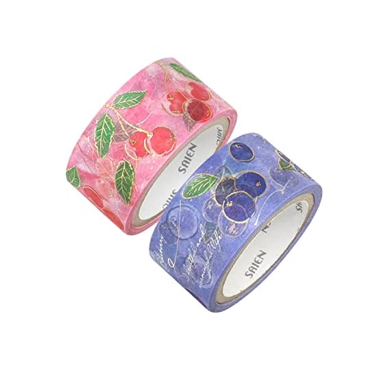 Kamiiso Sansho Masking Tape SAIEN Fruit Time 2-Pattern Set (Cherry & Blueberry, 1 each) Made in Japa B0B7MZNSJQ