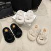 Internet celebrity open-toed fluffy slippers women's autumn and winter new thick-soled non-slip one-word cross-strap cotton slippers