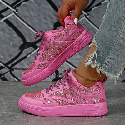 Frauen Bling Plattform Freizeitschuhe Mode Farbe Chunky Heel Sneakers Flache Sportschuhe Männer