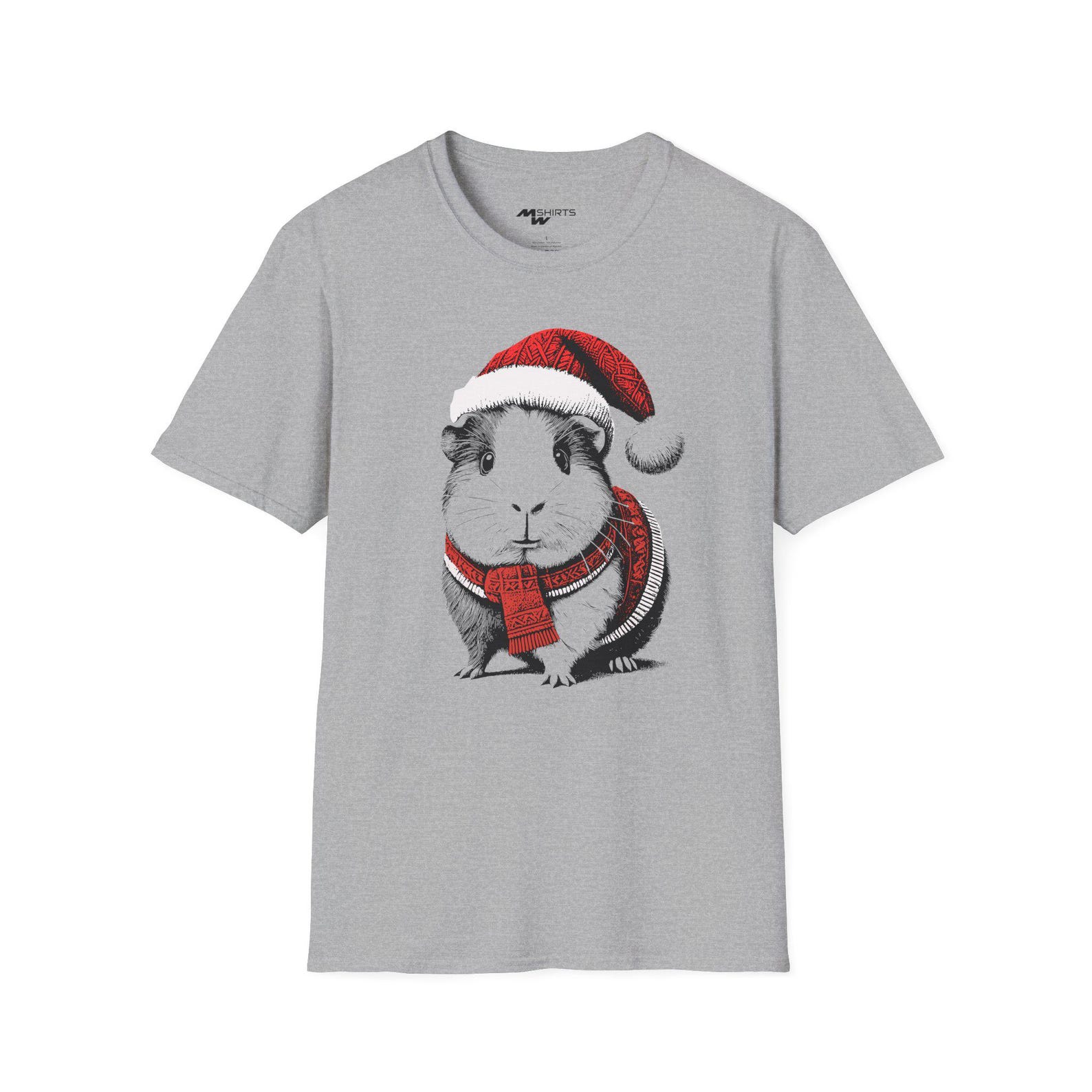 Christmas Guinea Pig in Festive Dress/ Engraving-Style T-Shirt/ Unisex Softstyle T-Shirt L