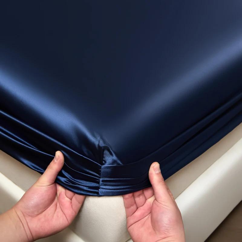 1Pc Satin Elastic Fitted Sheet Solid Mattress Cover for Single Double Couple King Queen Full Twin Bedsheet Satin Bed Linen