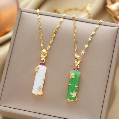 Golden Chalcedony Titanium Steel Bamboo Pendant Necklace For Women Minimalist Luxury Elegant Necklace