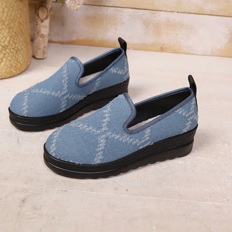 

Fashion Wedge Single Fall New Round Toe Denim Deep Mouth Platform Anti-Slip Wear-Resistant Low-Top Shoes 40