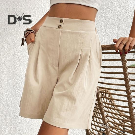

Летние женские шорты, эластичные, с высокой талией, трапециевидные, свободные, однотонные, повседневные, с боковыми карманами, для повседневной носки, для поездок на работу и путешествий, короткие брюки S абрикосовый