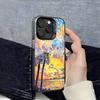 Bunte Ölgemälde Landschaft Handyhülle Für iPhone 16 15 14 13 12 11 Pro Max Grau Schwarz Handyhüllen Matt Laser Metallisch Aurora Funda