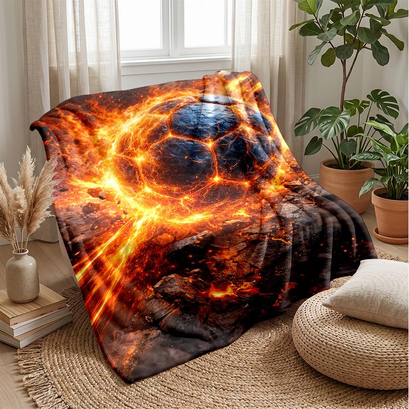 Fiery Football with Lightning Theme blanket Lightweight Warm Flannel Blanket Decorative Throw Blanket for Home Decoration