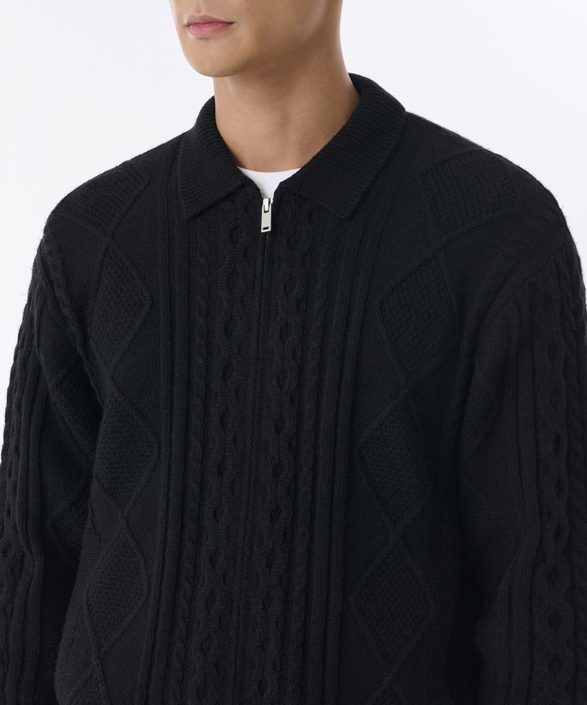Musinsa Standard Aran Cable Collared Knit Zip-Up [Black]