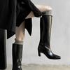 Fashion 2025 New Square Toe Women Boots High Heels Knee-high Boots Split Leather Fashion Party Ladies Shoes Female Women Boots