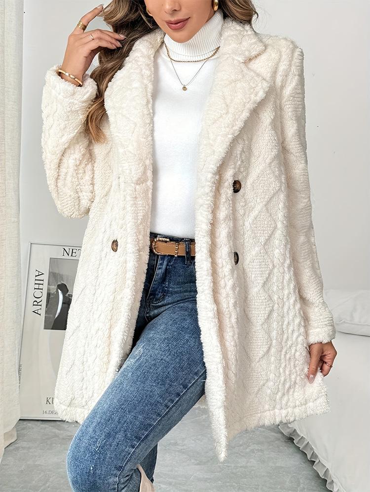 European-American Autumn/Winter Double-Sided Fleece Jacquard Lapel Suit Jacket - Comfortable, Warm, Double-Breasted Overcoat