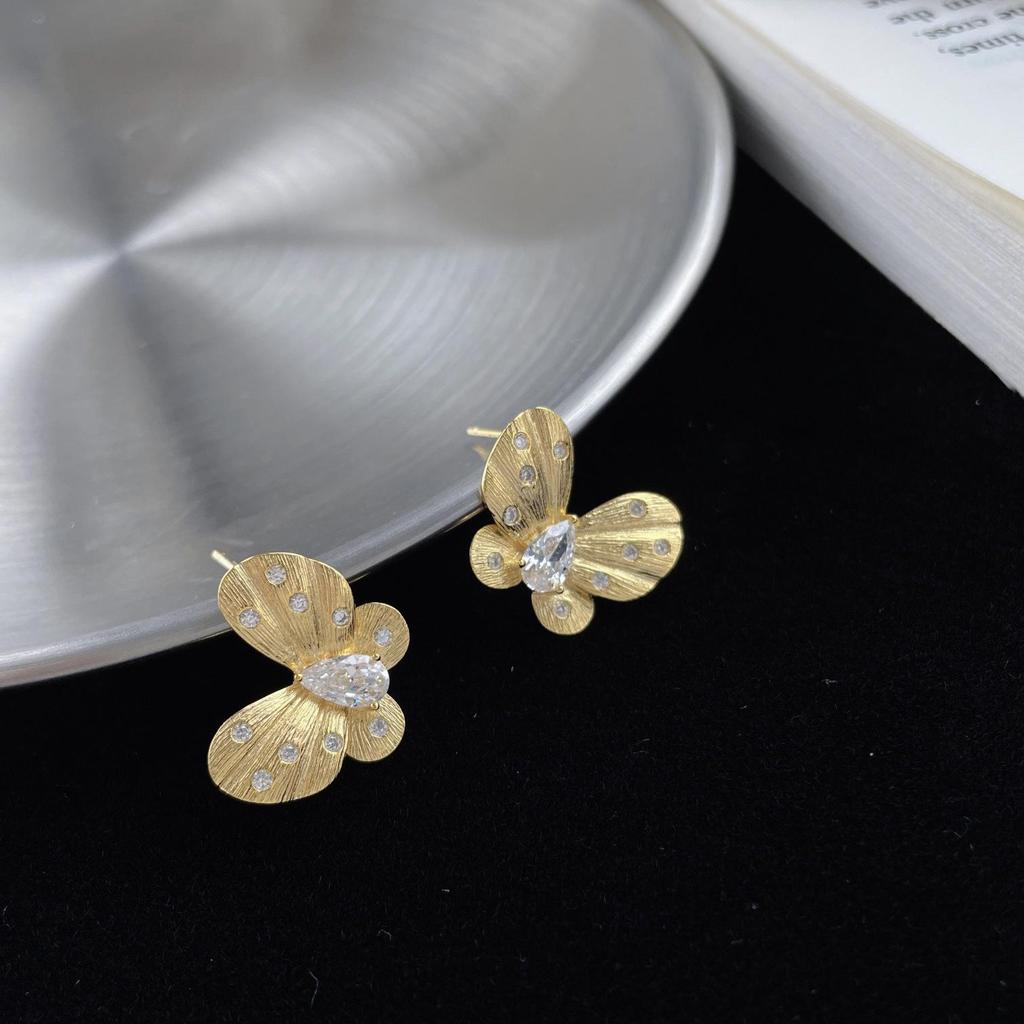 Elegant Butterfly Stud Earrings: Copper Alloy with S925 Silver Needle, Micro-Inlaid Design