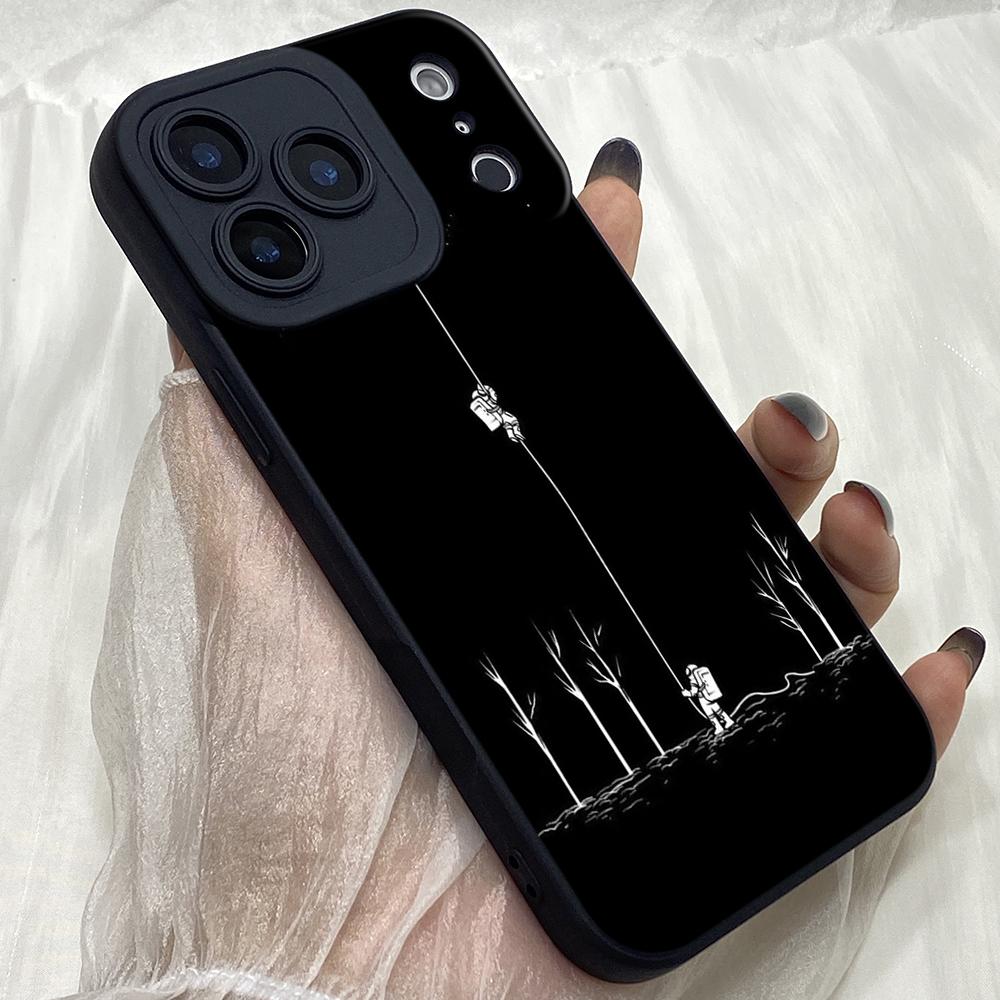 M397 Space Moon Astronaut Black art Design Angel Eyes Soft Phone Cases for iPhone Samsung Galaxy Xiaomi Rdemi Huawei Honor Infinix Realme All Model