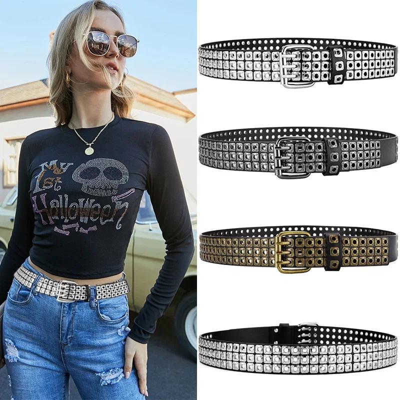 Women Belt Fashion Square Beads, Willow Nails, Three Exhaust Eyes, Punk Street Cool, Personalized Men's and Women's Belts Y2K
