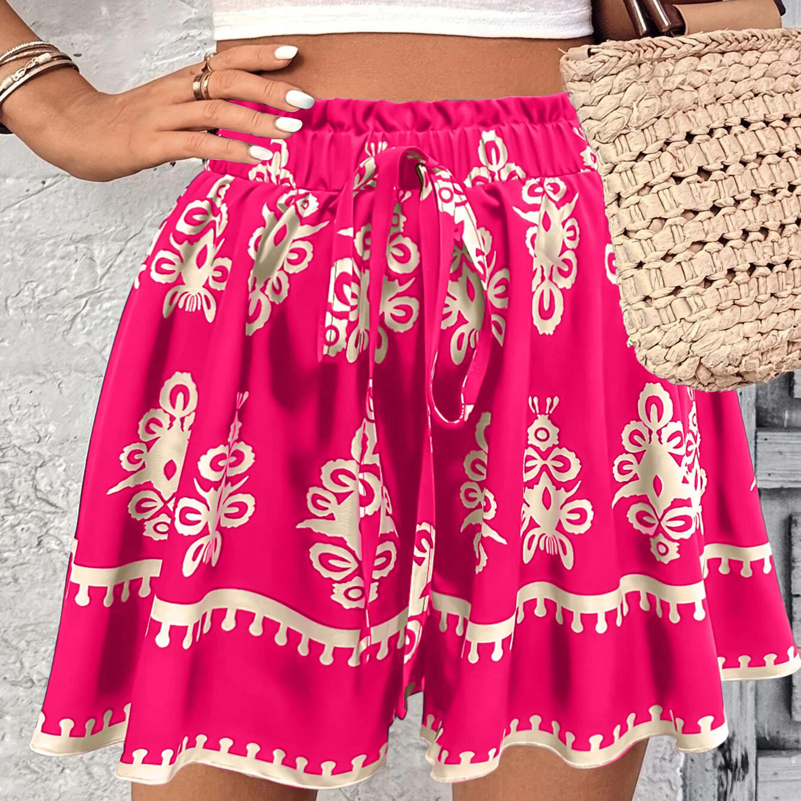 Женские Повседневные Свободные Модные Весенне-Летние Шорты с Бохо Принтом XL