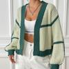 Women's Cardigan Autumn And Winter Jacket Collision Splicing Short Section Casual Loose Woven Jumper