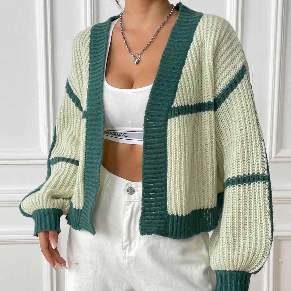 Women's Cardigan Autumn And Winter Jacket Collision Splicing Short Section Casual Loose Woven Jumper