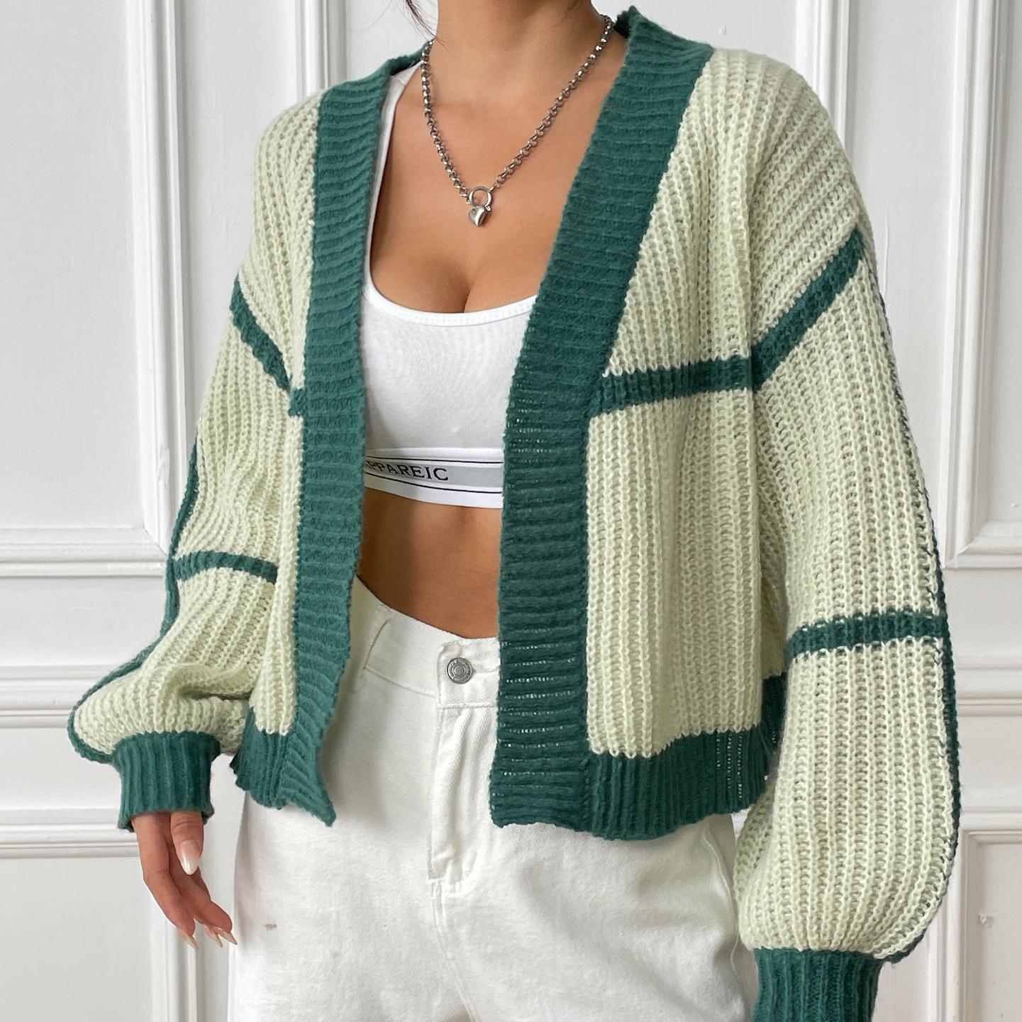 Женский кардиган осенне-зимняя куртка Collision Splicing Short Section Casual Loose Woven — фото 9