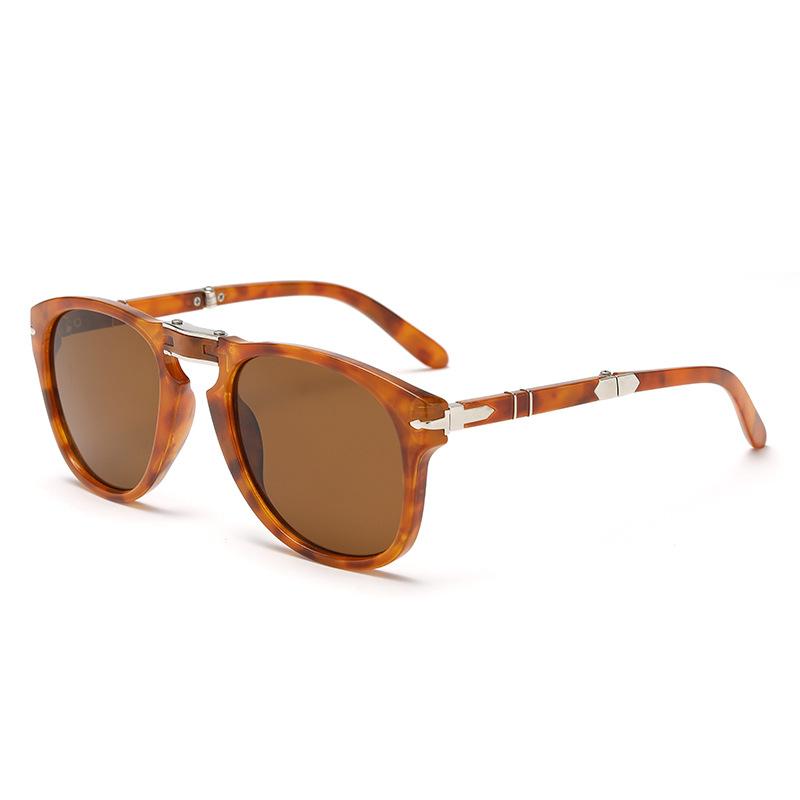 European and American double beam leopard print sunglasses women's retro driving sunshade sunglasses fashionable face small folding glasses