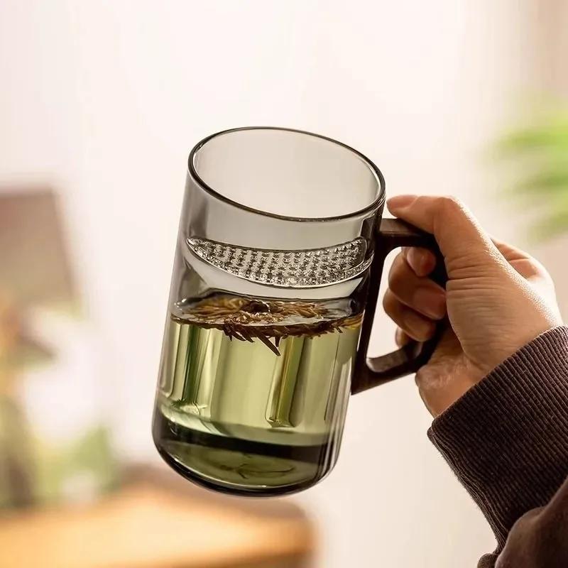 Tea Cup With Crescent Moon Filter Japanese Wooden Handle Heat-resistant Glass Cups Tea Leaf Separation Tea Cup Set
