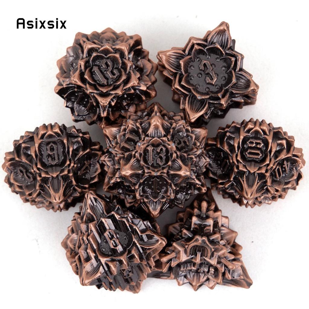 7 Pcs Copper Black Lotus Flower Metal Dice Solid Metal Polyhedral Dice Set Suitable for Role-Playing RPG Board Game Card Game