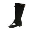 Spot square head open-toed elastic fleece cool boots 25 years summer new belt buckle splicing sleeve low heel high boots women