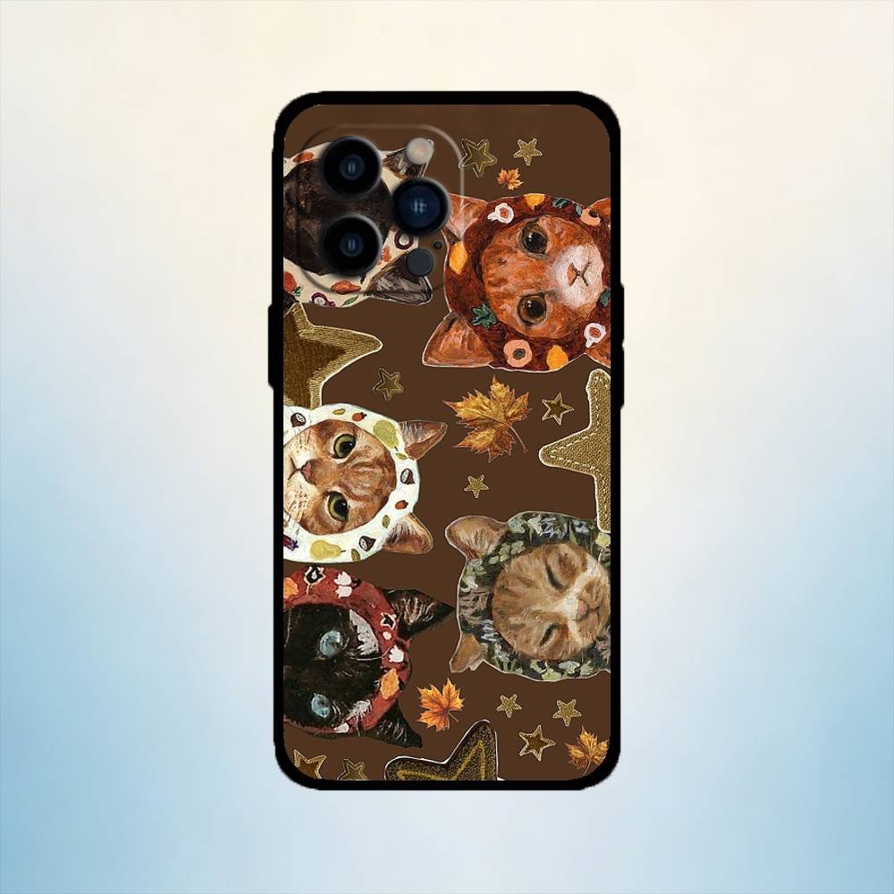 AAA Whimsical Cats Phone Case For iPhone 17,16,15,14,13,12,11 Plus,Pro Max,XS,Soft Silicone Black Cover iPhone17