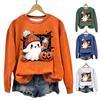 Women Halloween Sweatshirt Cartoon Pumpkin Bat Ghost Print Crew Neck Long Sleeves Pullover Top Daily Wear Commuting Sport Sweatshirt