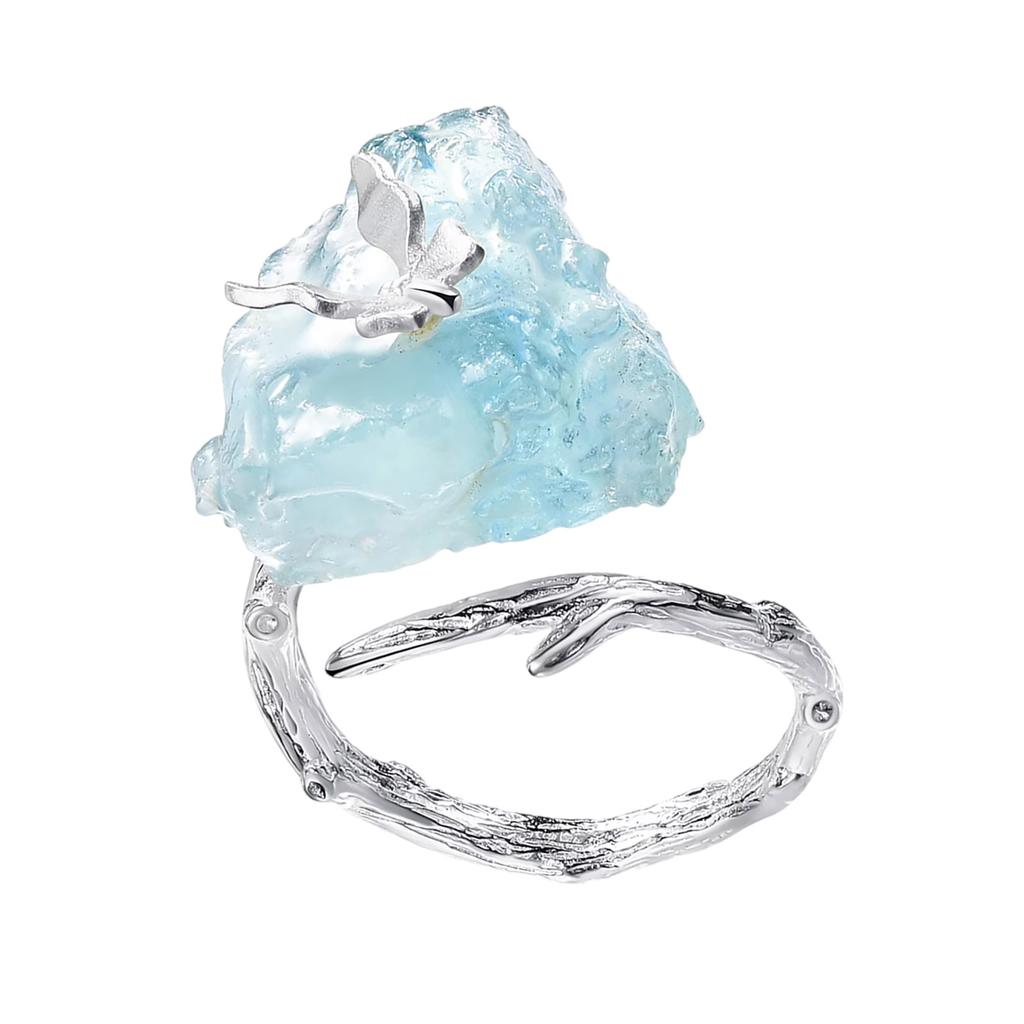 Eleganter Schmetterlingsring mit großen Edelsteinen und Aquamarin, verstellbarer Fingerring, stilvolles Accessoire für modebewusste Damen