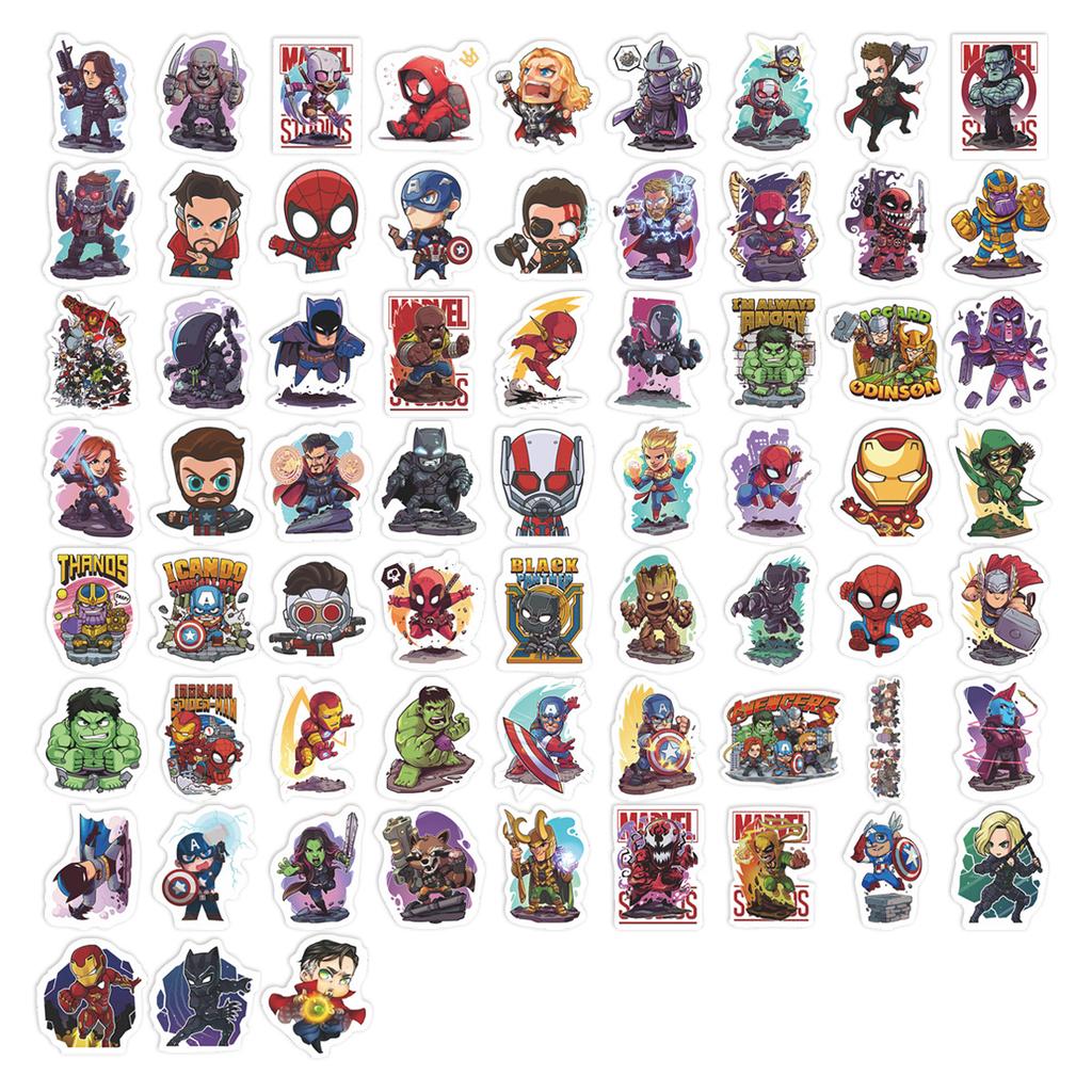 66PCS Q Version Avengers Superheroes Stickers Horror Film Sticker Scrapbook DIY Laptop Guitar Car Bike Skateboard Graffiti Toy