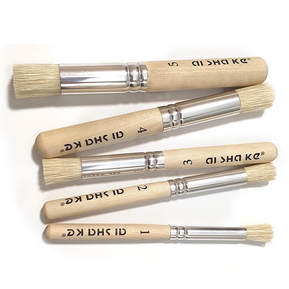 SeamiArt Boar Bristle Short Handle 5-Piece Oil Painting Brush Set with Flat, Round, and Hollow Carving Brushes