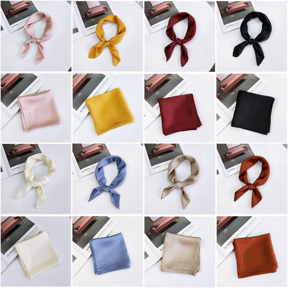 Fashion Solid Color Elegant Silk Feel Satin Head Neck Women Square Scarf Hair Tie Band