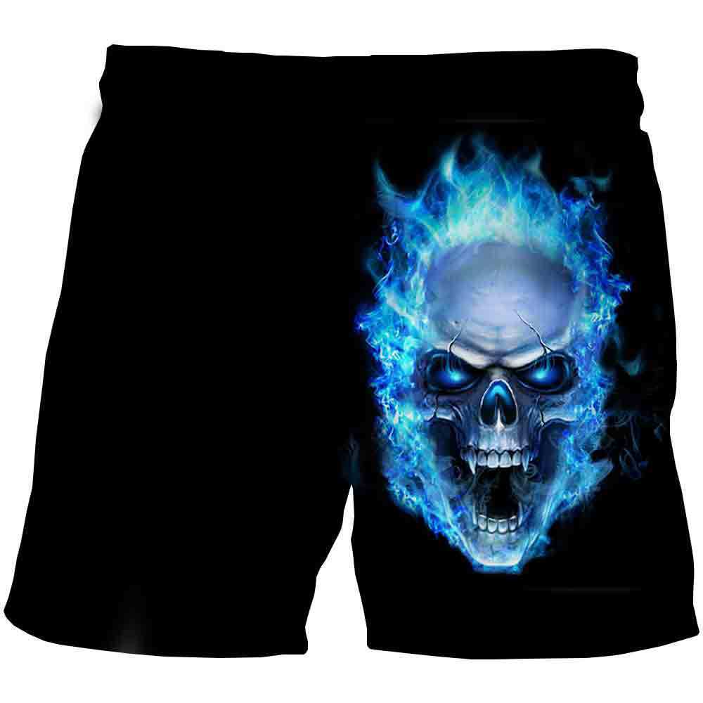 Men's Summer Beach Health Fabric Black Stretch Casual Ordinary 3D Printed Shorts Men Skull Cartoon Trousers