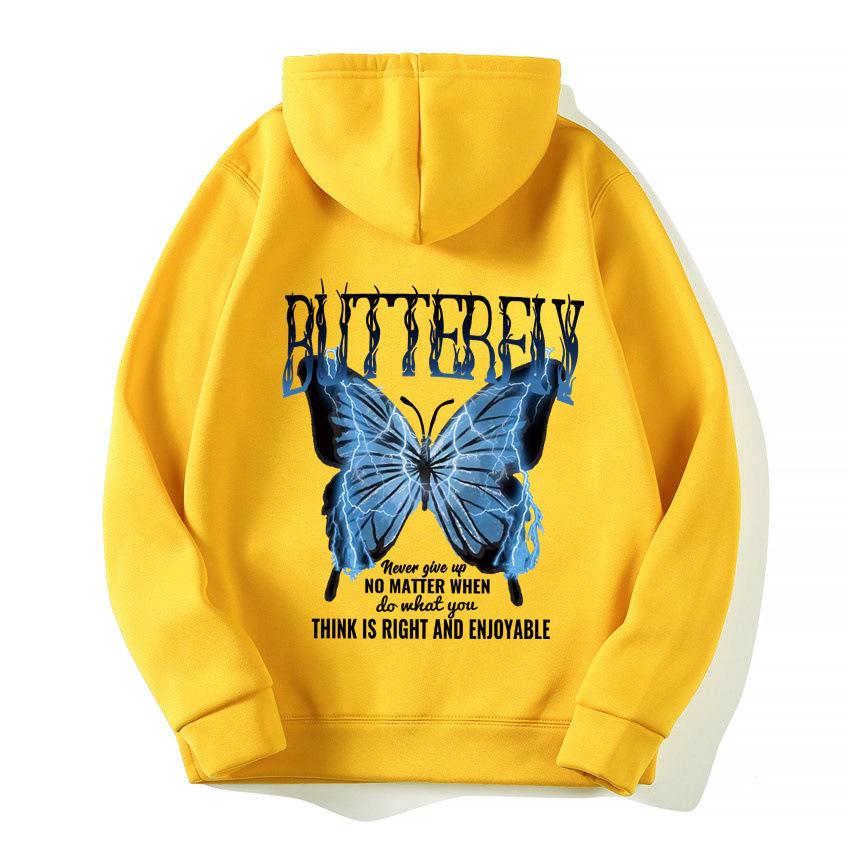 2025 European and American new letter fashion multi-color butterfly casual hooded fleece sweater