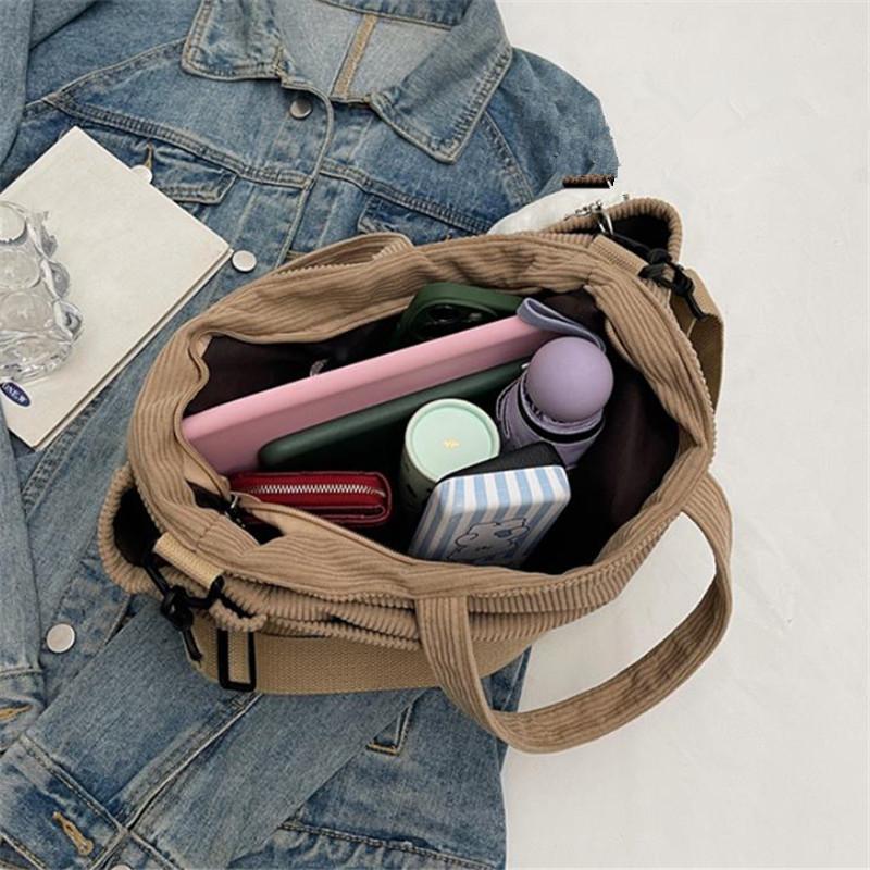 New Corduroy Tote Bag with Zipper Closure, Chic Daily Commuter Handbag Shoulder Crossbody Bag, Ideal for Shopping & Everyday Use