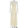 European and American women's clothing summer new solid color casual sleeveless suspender mesh splicing design long dress