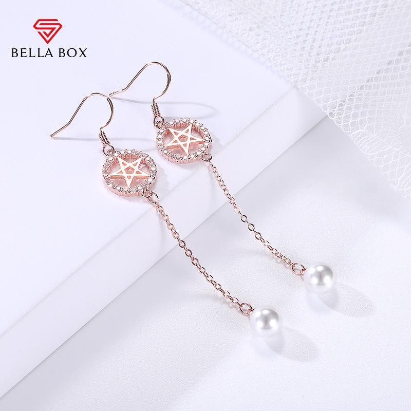 

BELLA BOX 925 Silver Needle Long Tassel Zircon Earrings For Women, Light Luxury, Niche, Versatile And Elegant Five-pointed Star Stud Earrings a pair золотой