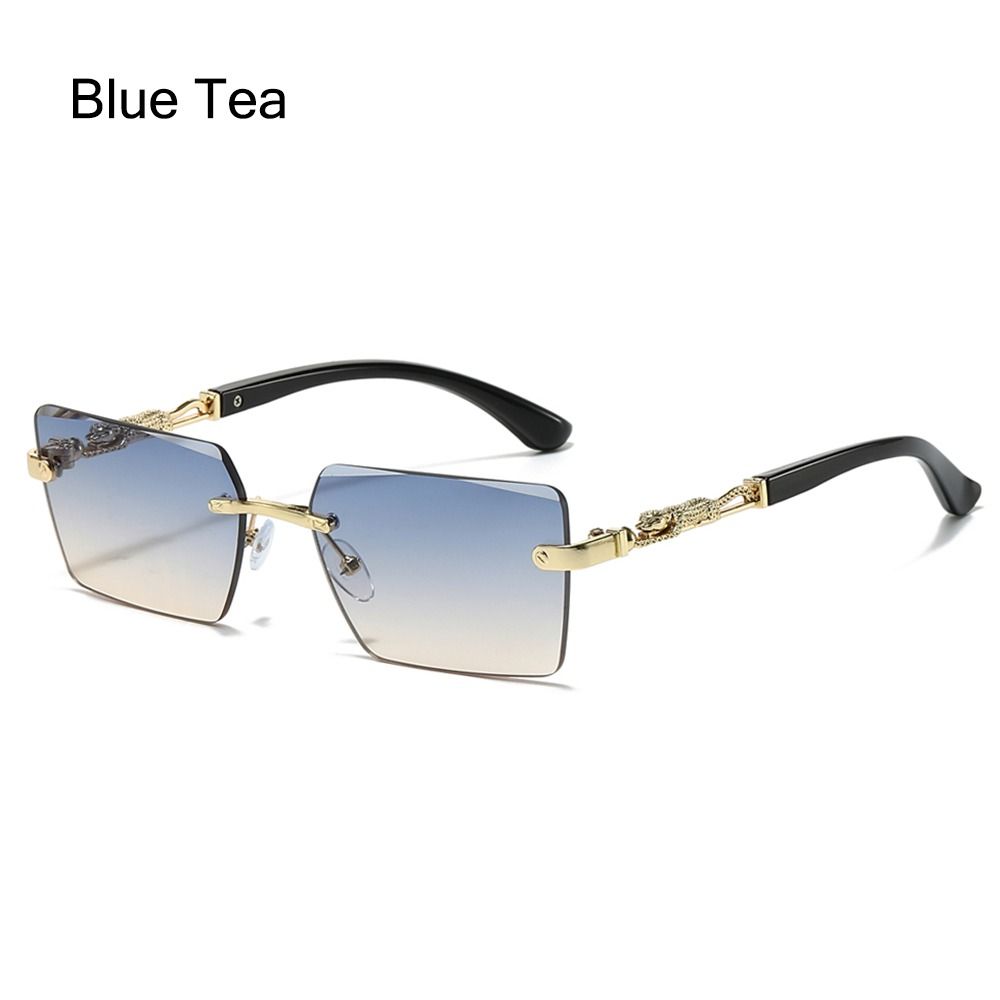 New Fashion Rimless Square Sunglasses Cut Edge UV400 Leopard Decorative Shades Gradient Lens Sun Glasses for Women & Men