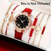 Ladies Diamond Dial Belt Quartz Watch Beaded Bracelet Set 6pcs/set
