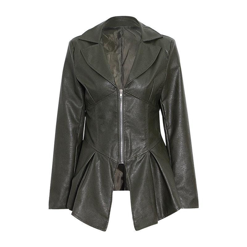 2026 Women's Fashionable Slimming Leather Jacket with Waist-Cinching Design